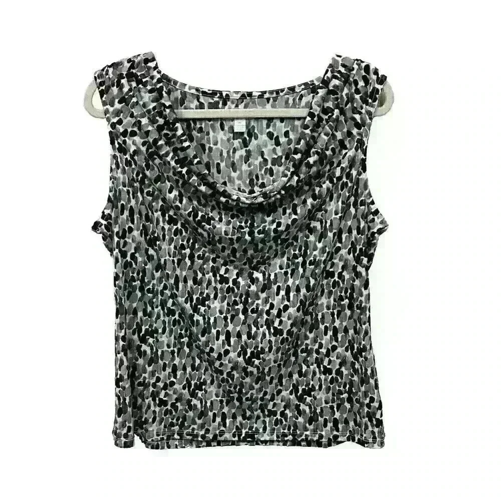 Charter Club Womens XL Black Brown Gray Sleeveless Blouse Draped Front Geometric